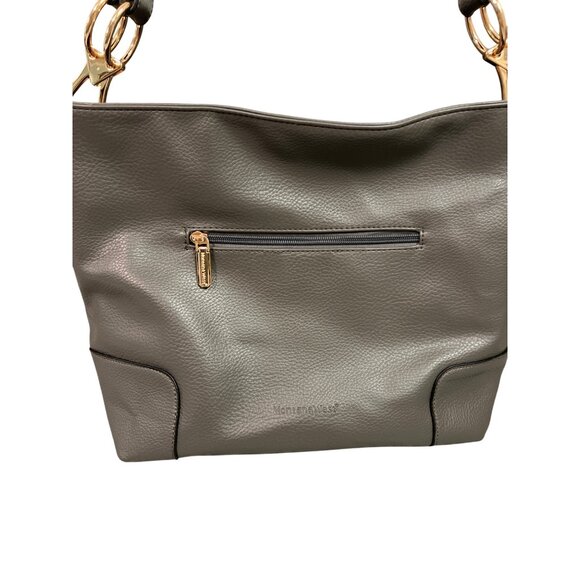 Montana West Select Gray Pebbled Leather Shoulder Bag Purse Gold Tone Hardware - Picture 3 of 9